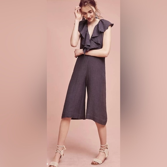 Anthropologie Pants - Anthropologie Maria Stanley CascadaRuffled Neckline Cropped Jumpsuit Size …